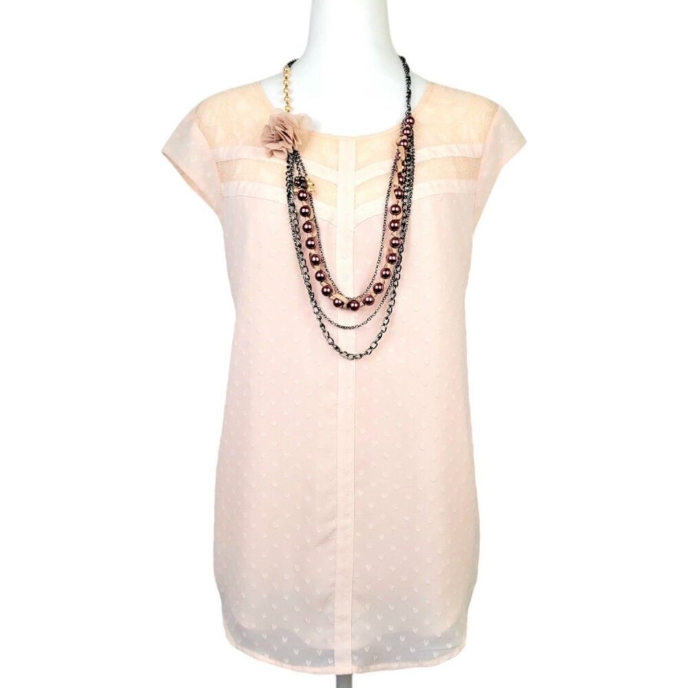 Women's XXL Candies Blush Pink- Keyhole Swiss Heart Dot Lace Inset- Cap Sleeves